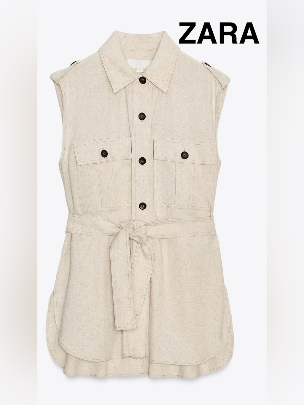 Zara Sleeveless Beige Linen Blend Long Vest - Size Xl - Nwt